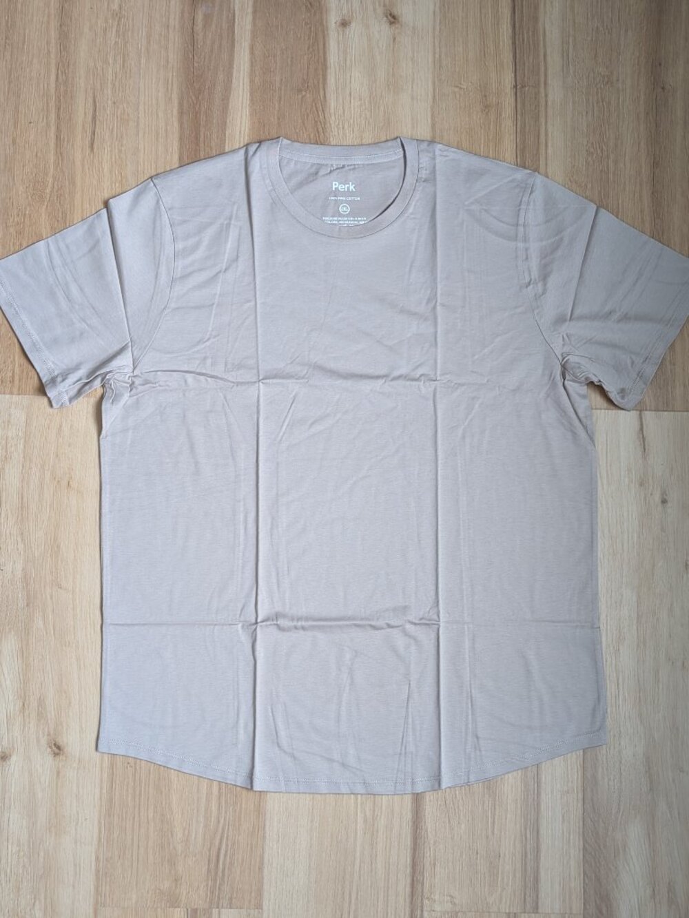 NWT Perk Men's T Shirt 2XL Stone Tan Curved Hem 100% Peruvian Cotton Crew